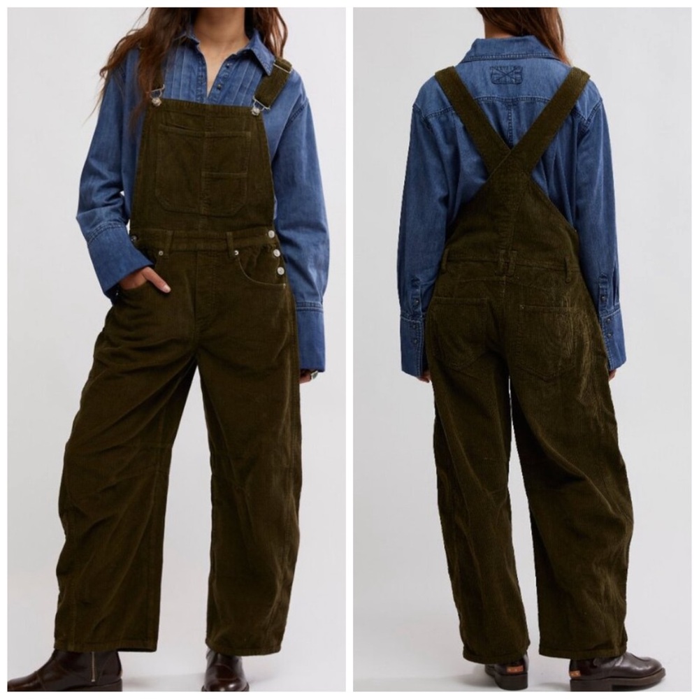 NWT Free People Olive Green Corduroy Jumpsuit